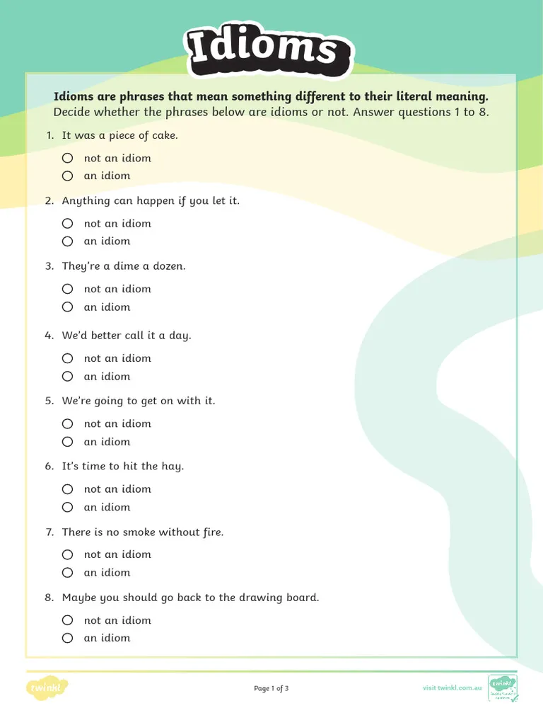Identical Idioms Matching Exercise for Elementary Reading Practice Fifth grade students matching identical idioms with the same meanings on a worksheet activity