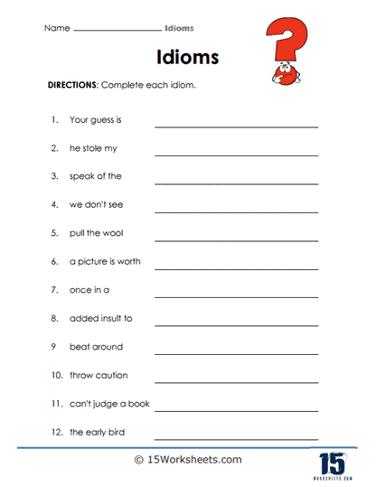Identical Idioms Matching Exercise for Elementary Learners Fifth grade students matching identical idioms on a worksheet activity for reading comprehension