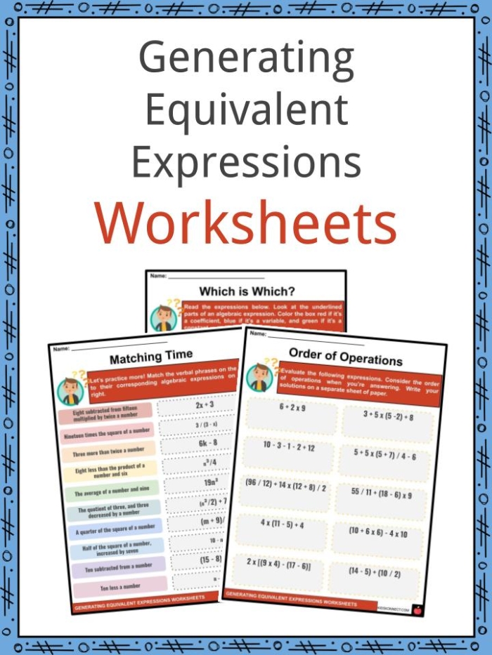 Worksheet 12 Practice Identifying Equivalent Linear Expressions for Seventh Grade Students Seventh grade math worksheet focused on identifying equivalent linear expressions for time and money word problems