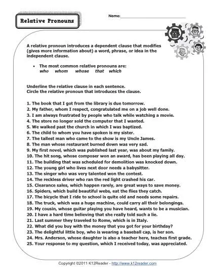 Relative Pronouns Practice Worksheet for Grade 4 Worksheet for identifying relative pronouns in sentences for fourth graders