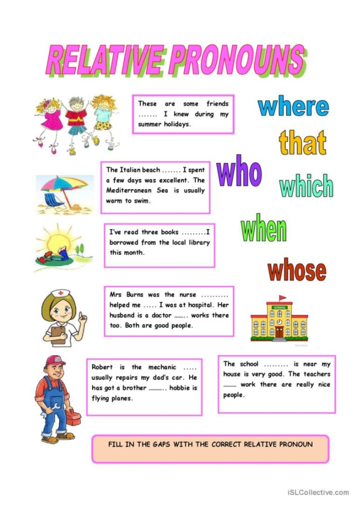 Identify Relative Pronouns worksheet for effective grammar practice Worksheet for identifying relative pronouns in sentences for fourth graders