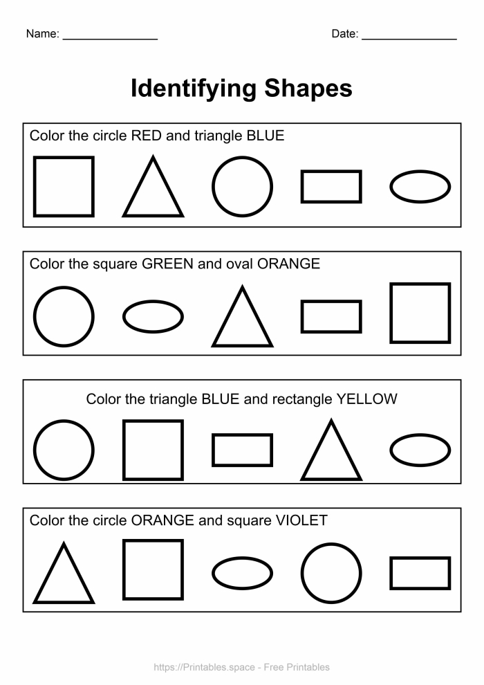 First grade worksheet for identifying geometric shapes with bubble answers
