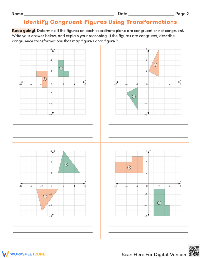 Eighth grade worksheet for students to identify transformations between similar geometric figures