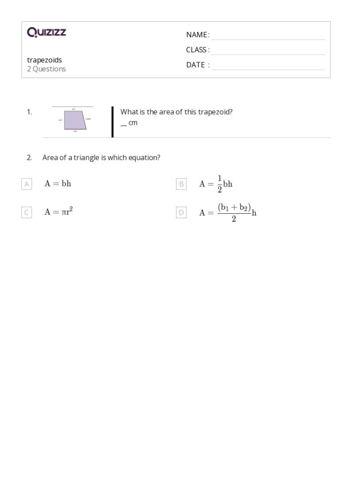 Trapezoid identification practice sheet for geometry lessons Worksheet for identifying trapezoids with a word bank for second-grade students