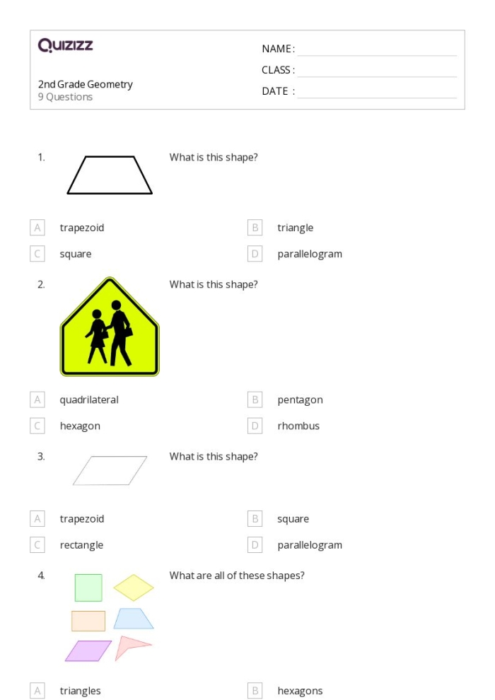 Identify Trapezoids worksheet for geometry practice in second grade Worksheet featuring various shapes including trapezoids to help second graders learn identification skills