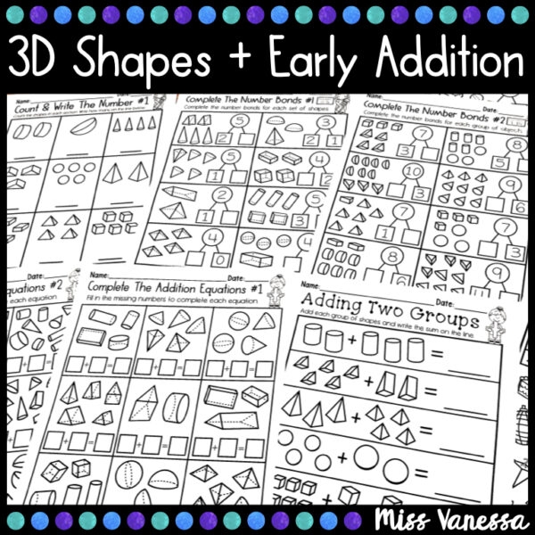 Pre-K students identifying sphere cube cone and cylinder 3D shapes to life worksheet