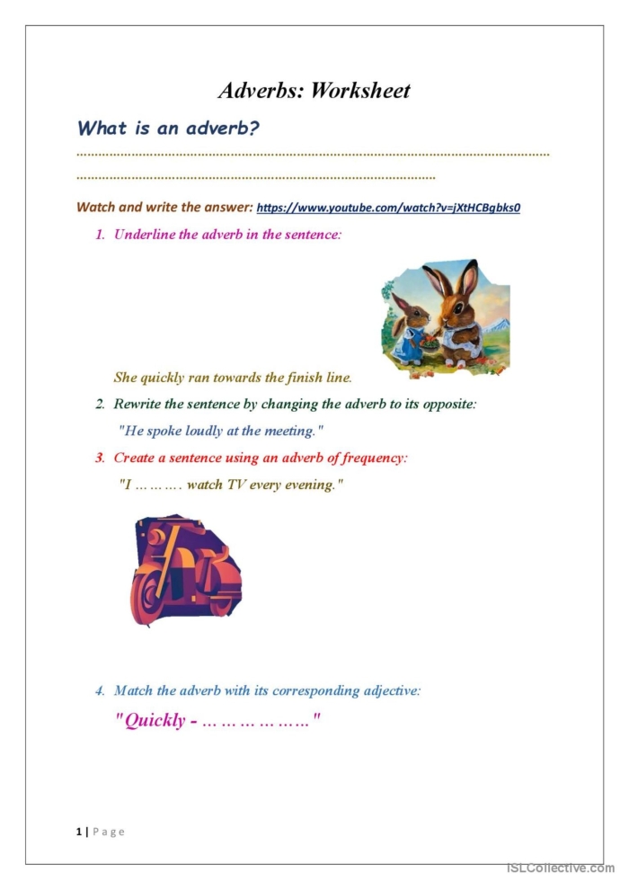 Second grade students practicing identifying adverbs in sentences with this educational worksheet