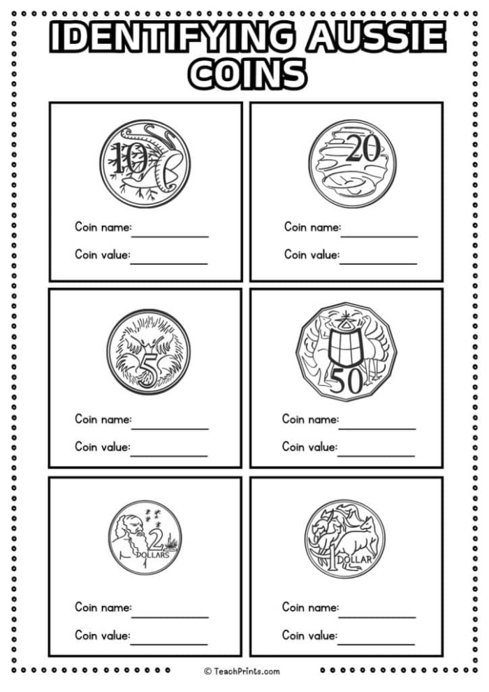 Second grade math worksheet featuring illustrated pennies nickels and dimes for coin identification practice