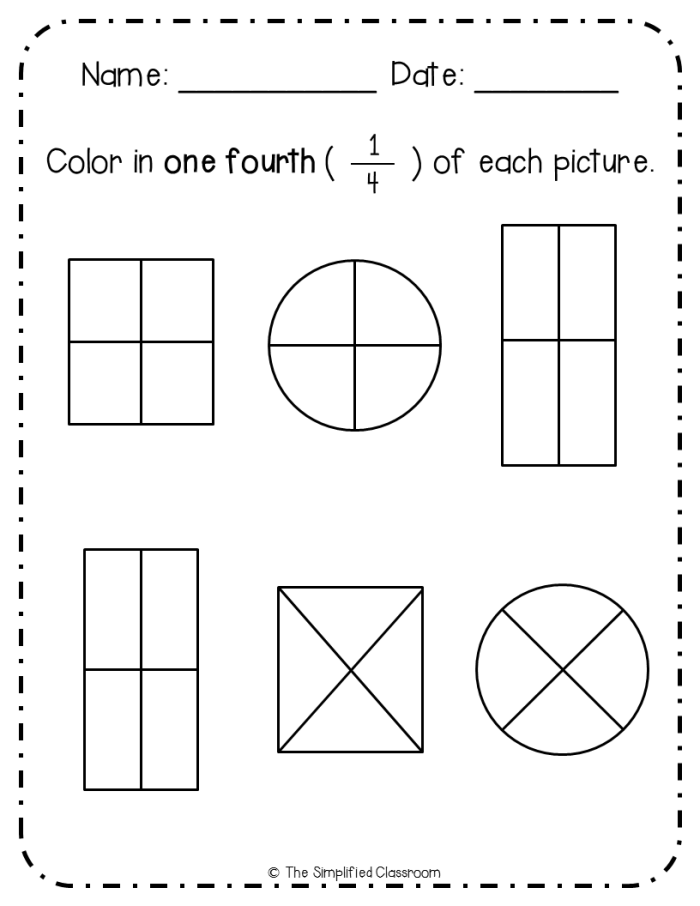 Printable exercise for identifying the fraction 1/2 in a fun way Worksheet illustrating the concept of the fraction one-half for first graders