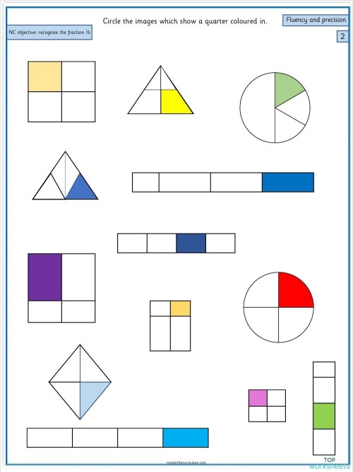 Identifying the Fraction 1/2 worksheet for early math learners Worksheet for practicing the fraction one-half for first graders