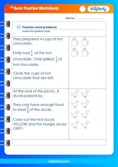 Fraction Basics worksheet for third grade students image two Third grade student working on a Fraction Basics worksheet with shaded shapes
