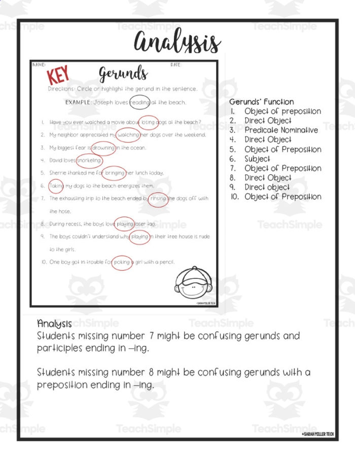 Grammar exercise on gerunds, infinitives, and participles for students Worksheet for identifying gerunds, infinitives, and participles for eighth graders