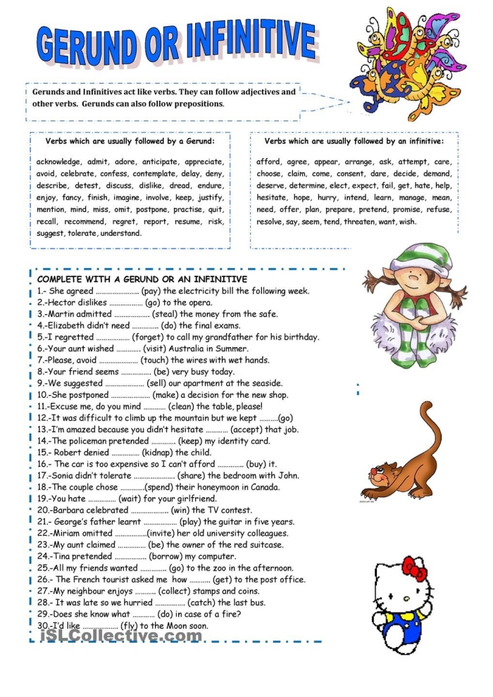 Eighth Grade Grammar Worksheet: Gerunds, Infinitives, and Participles Identification Worksheet for identifying gerunds, infinitives, and participles for eighth graders