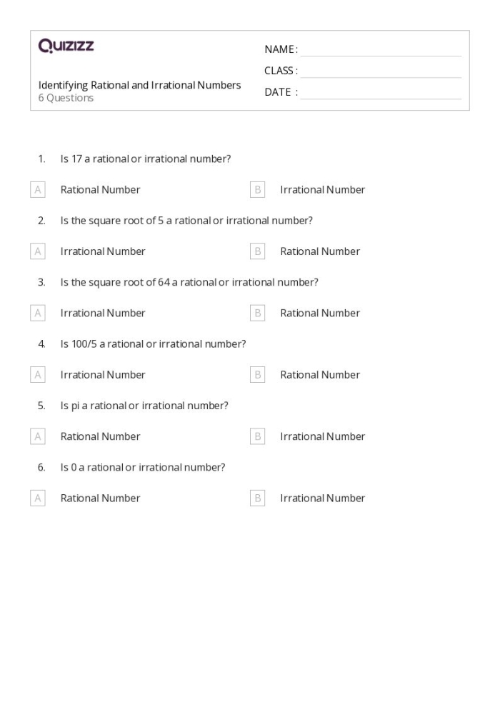 Engaging maze worksheet for mastering irrational and rational number concepts Worksheet featuring a maze designed for identifying rational and irrational numbers for eighth-grade students