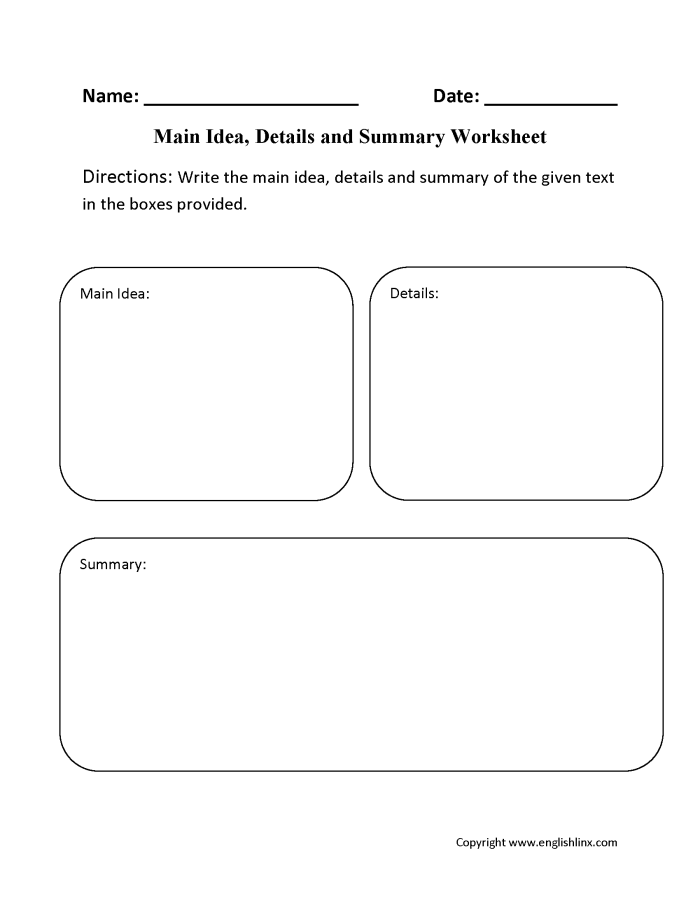 Worksheet for identifying the main idea and details in reading comprehension about lungs