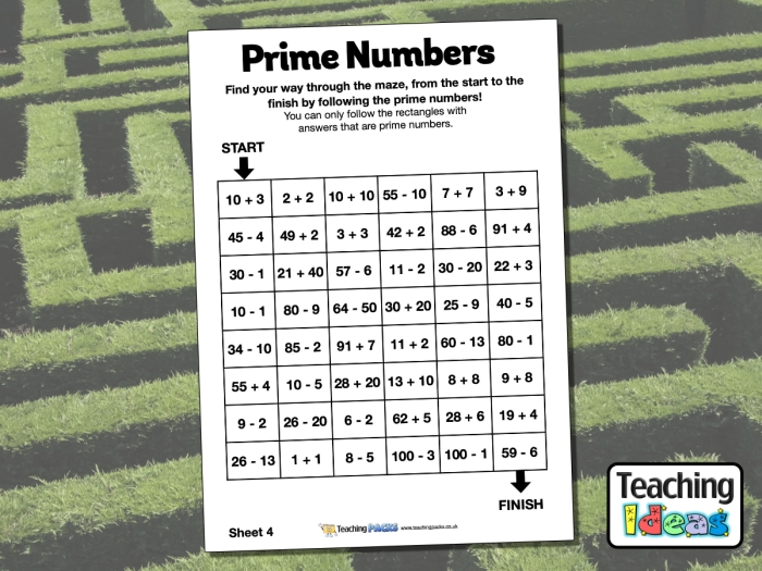 Fun Identifying Prime Numbers Maze worksheet for fourth graders to enhance their math skills Worksheet featuring a maze for identifying prime numbers in a fun and engaging way