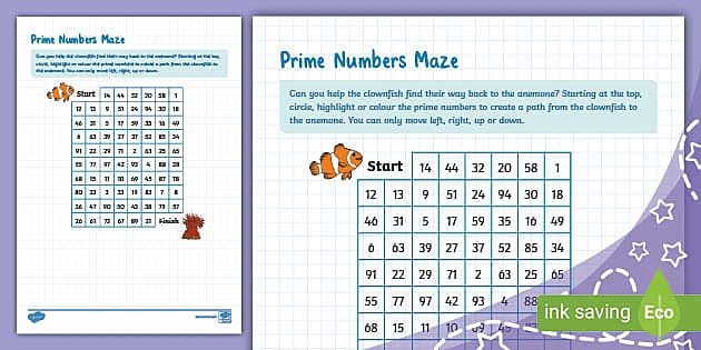 Fun and engaging prime numbers maze activity for students to practice with Worksheet featuring a maze for identifying prime numbers in fourth grade math