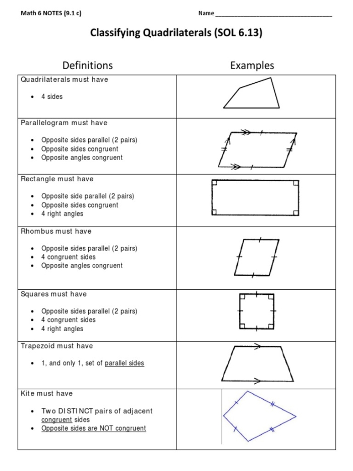 Third grade geometry worksheet featuring various shapes to help students identify and name quadrilaterals