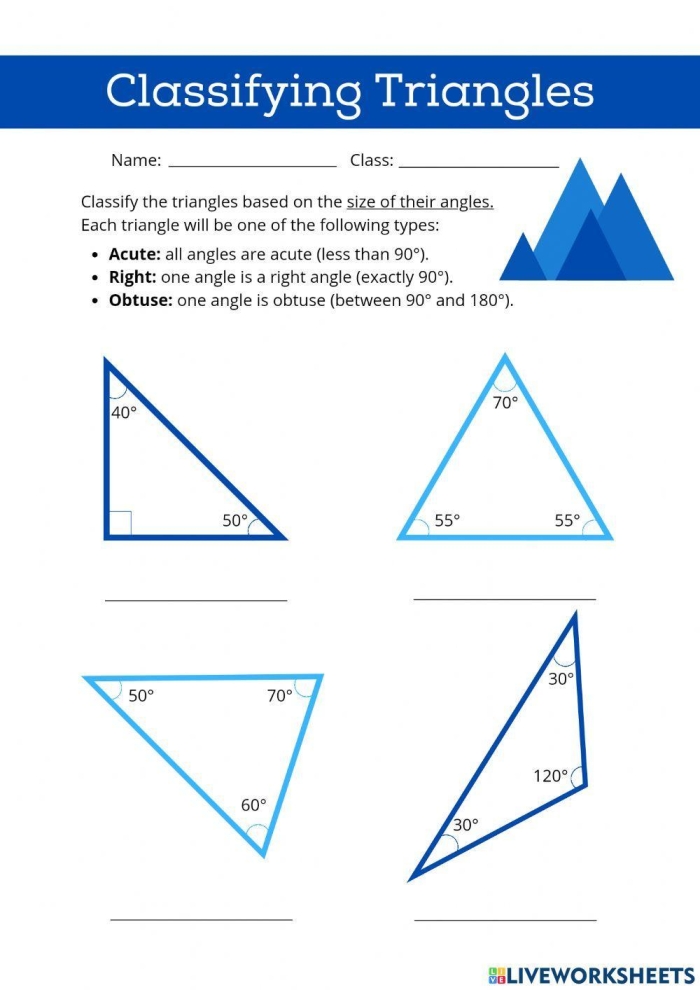 Colorful fourth grade worksheet for identifying right triangles in geometry