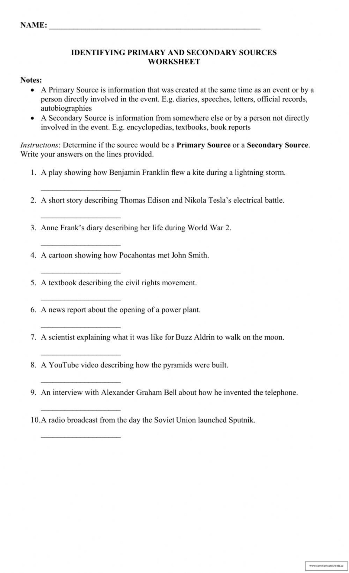 Worksheet for distinguishing between primary and secondary sources in social studies. Identifying Primary and Secondary Sources Worksheet for Sixth Grade Geometry.