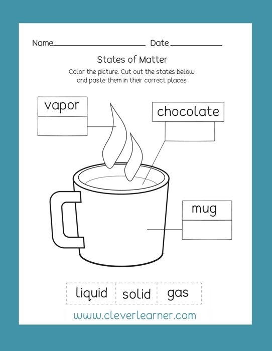 Worksheet for identifying solids, liquids, and gases for second graders. Engaging science activity to enhance understanding of states of matter.