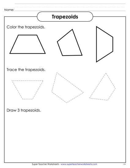 Identify Trapezoids worksheet for geometry learning Worksheet for identifying trapezoids among various shapes for second graders