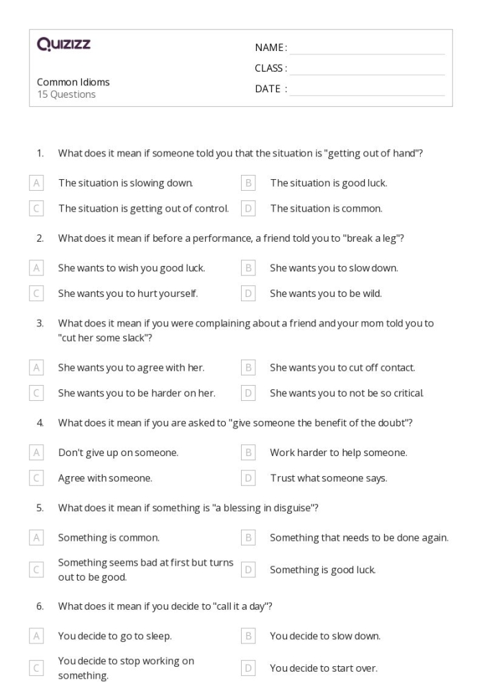 Understanding idioms like "when pigs fly" with this educational activity Worksheet featuring idioms for third graders learning context clues