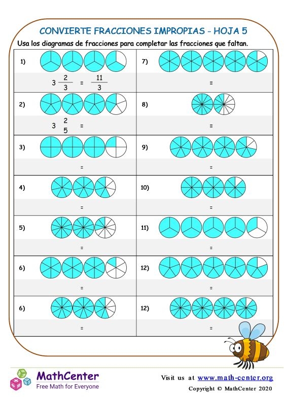 Converting Improper Fractions and Mixed Numbers Worksheet Number 12 Fourth grade student worksheet for converting improper fractions to mixed numbers featuring coloring activities