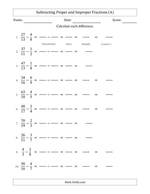 Worksheet for converting improper fractions to mixed numbers for fourth graders