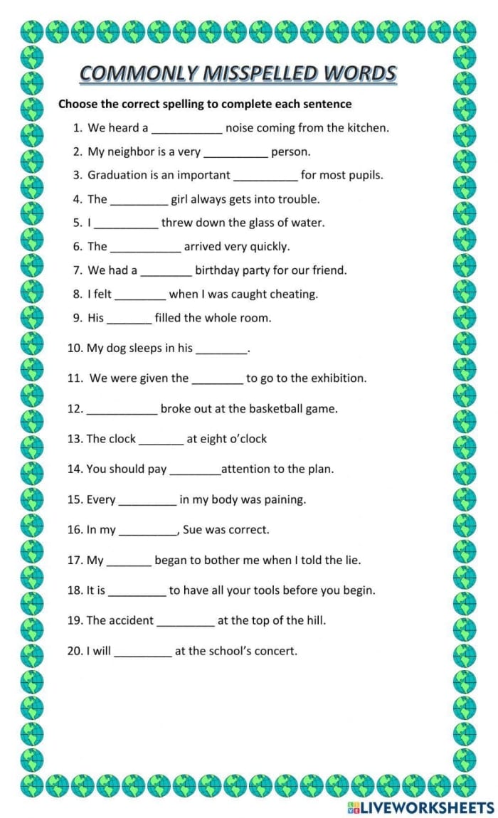 Find the Misspelled Words worksheet for third graders to enhance their spelling skills