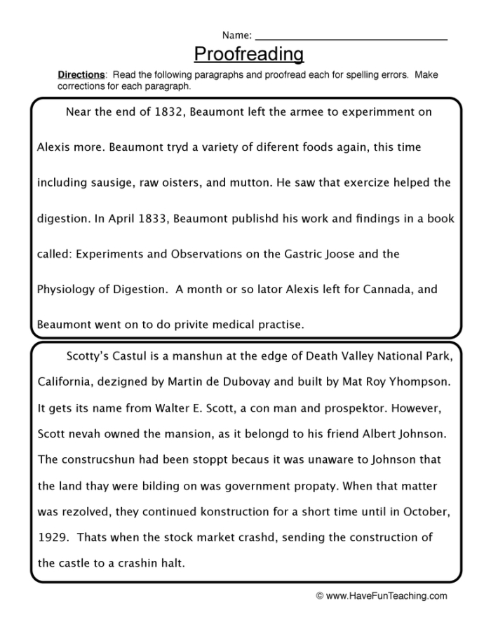 Sixth grade student completing a Correct Spelling Errors worksheet with grammar exercises