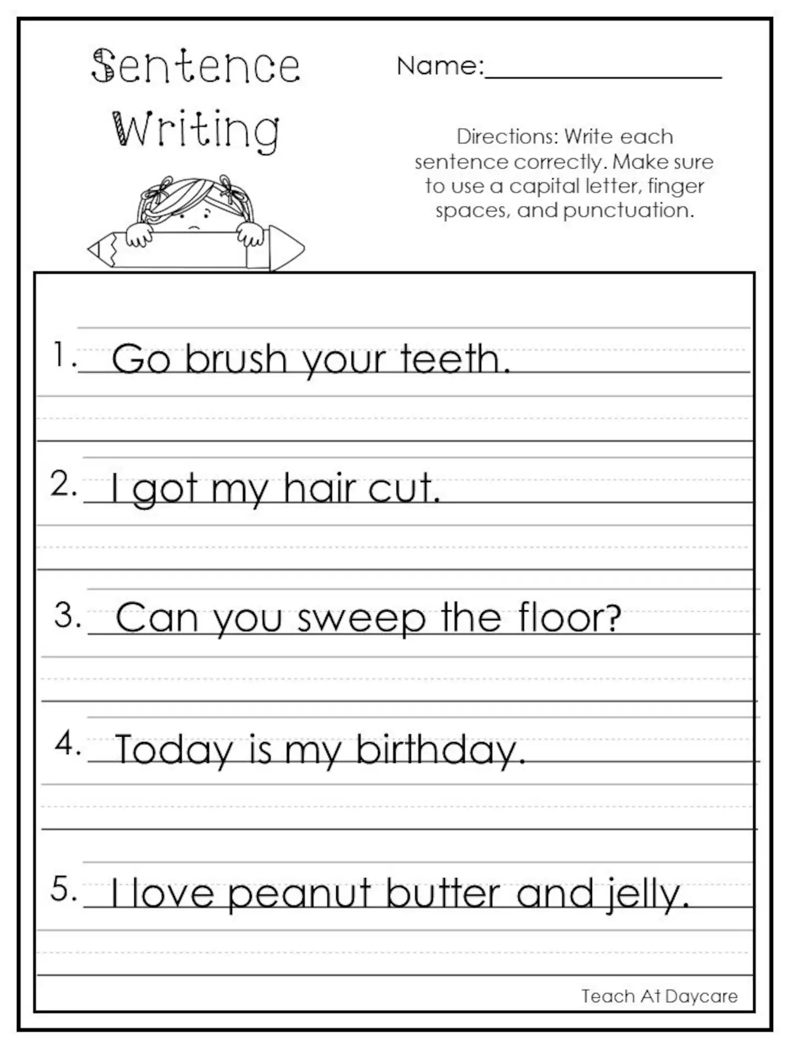 Third grade sentence writing prompts worksheet for students needing extra practice