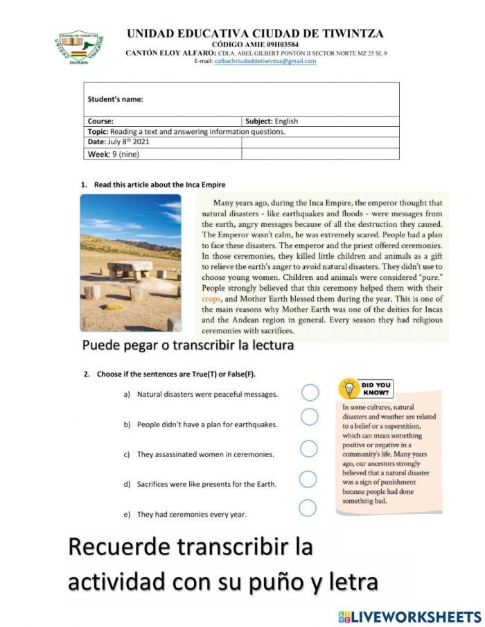 Students exploring the Inca Empire's road systems in a worksheet activity