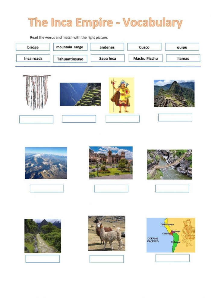 Inca Empire worksheet featuring the intricate road system of the civilization