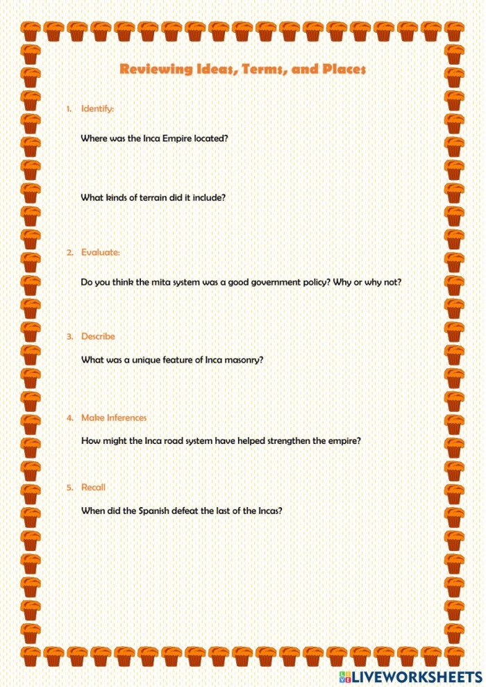 Detailed worksheet on the Inca Empire's incredible road system for sixth graders