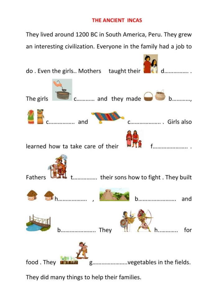 Inca Empire roads illustrated on a sixth-grade history worksheet