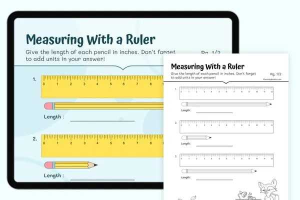Worksheet for second graders to practice measuring inches with familiar objects