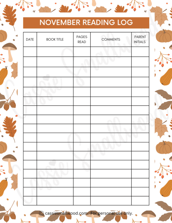 Independent Reading Log worksheet for students to track their reading progress