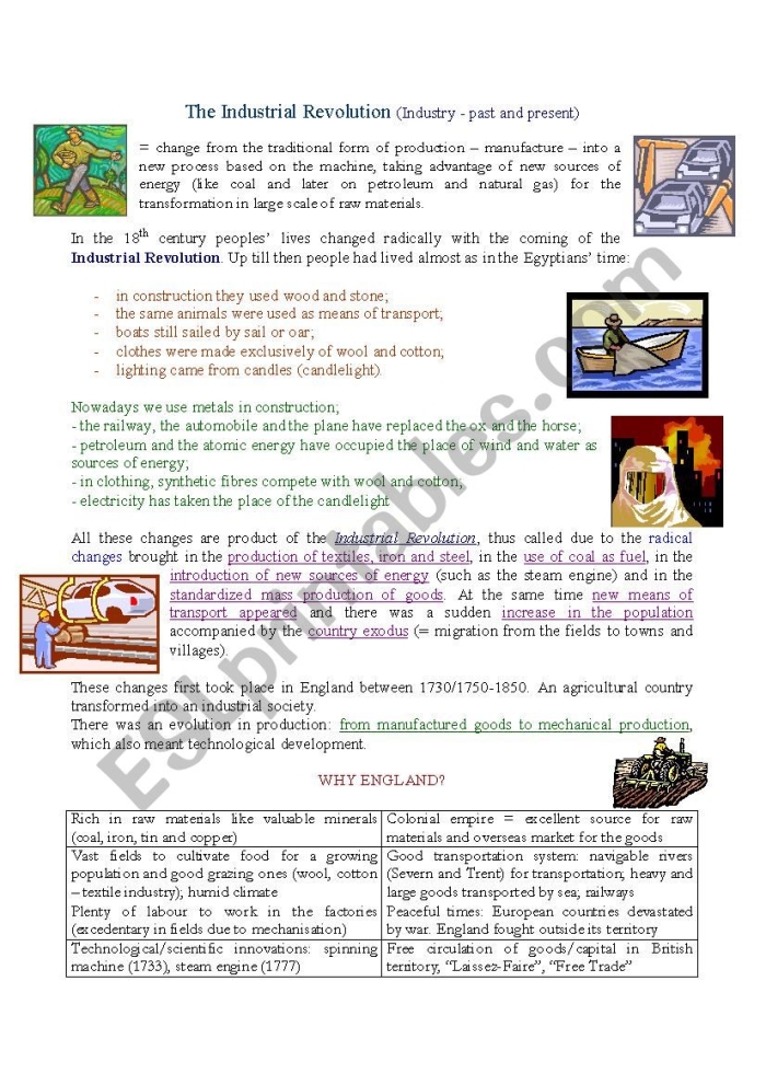 Fourth grade worksheet about the historical advancements of the Industrial Revolution
