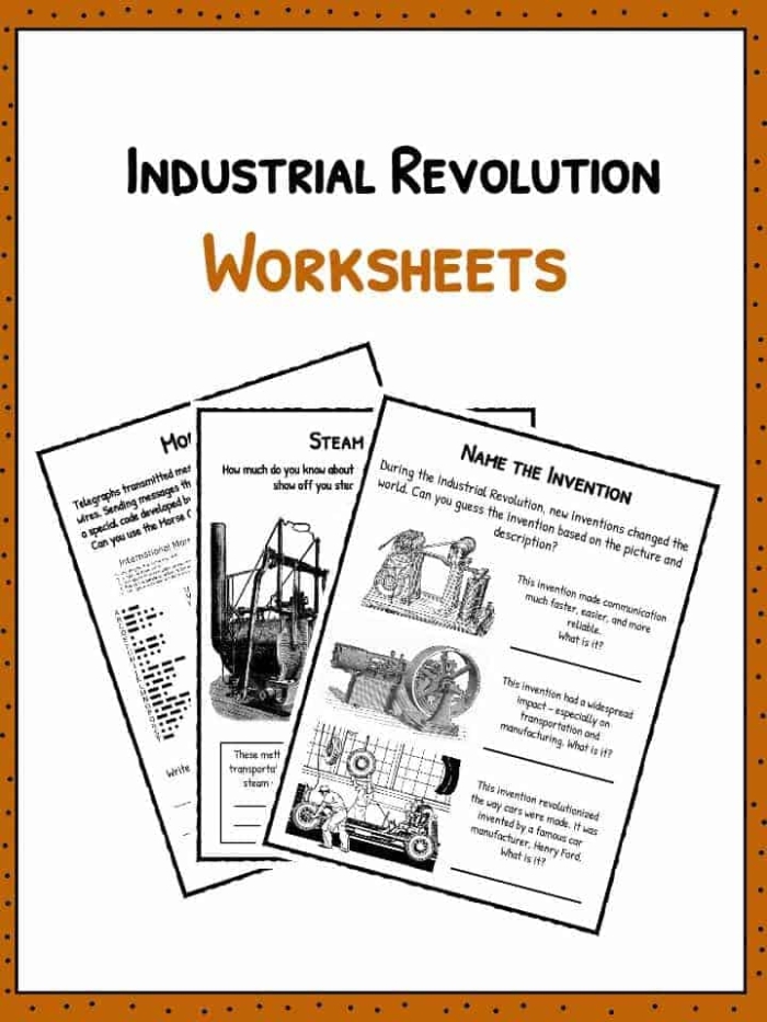 Industrial Revolution worksheet for fourth graders exploring societal advancements