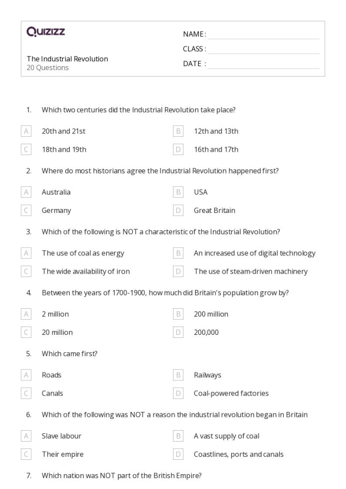 Sixth grade students matching inventors to their inventions from the Industrial Revolution word bank activity