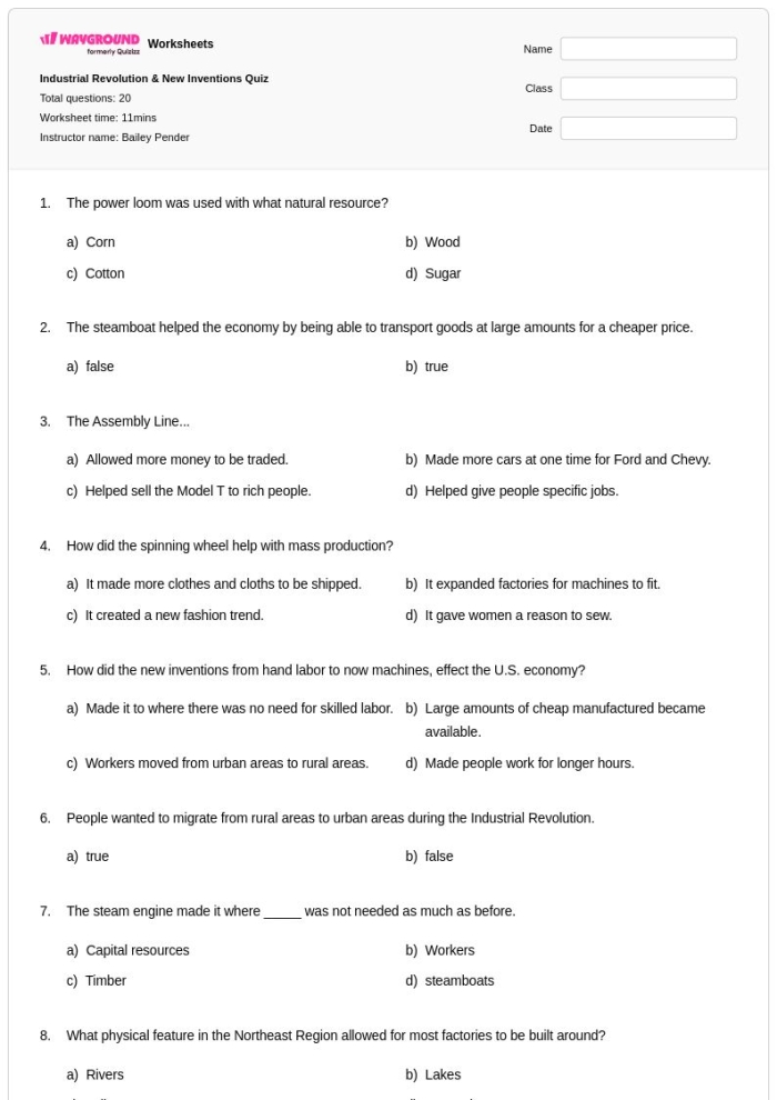 Sixth grade students matching inventors to their inventions during the Industrial Revolution