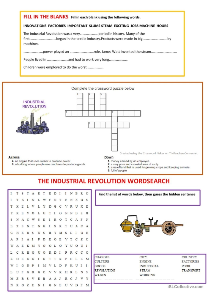 Sixth grade history worksheet asking students to match Industrial Revolution inventors to their inventions