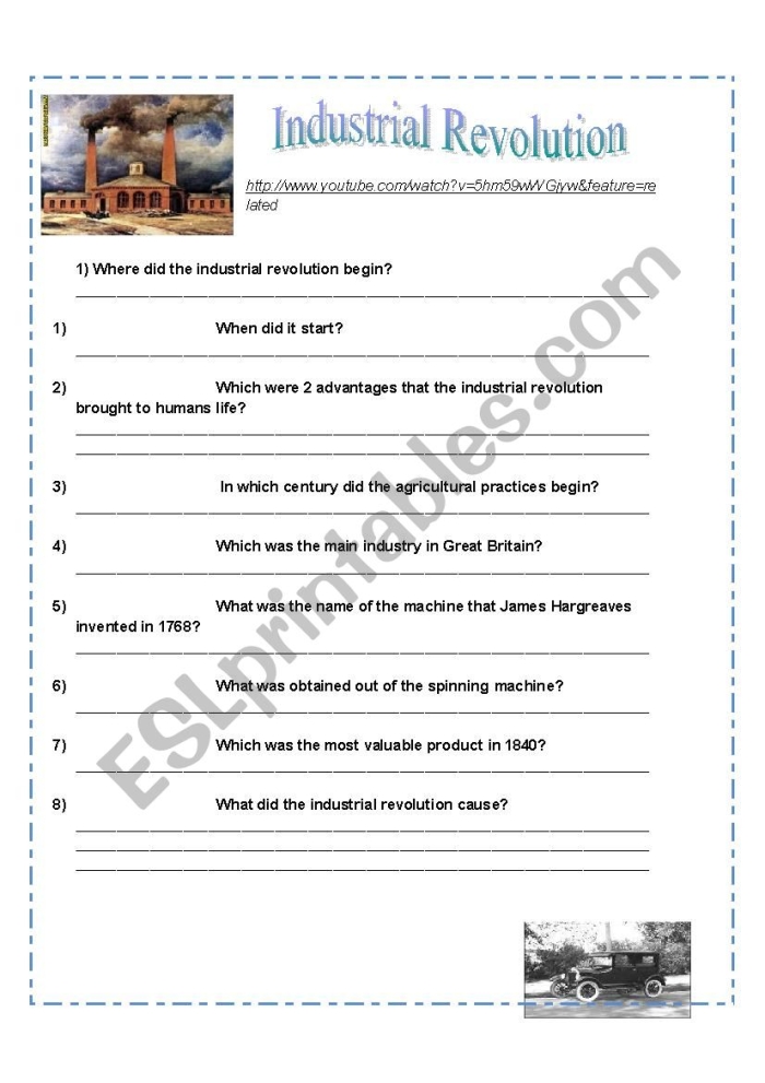 Fourth grade reading worksheet explaining the historical impact of the Industrial Revolution