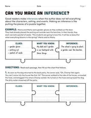 Can You Make an Inference? worksheet for Grade 3 students Worksheet illustrating inference skills in addition for third graders