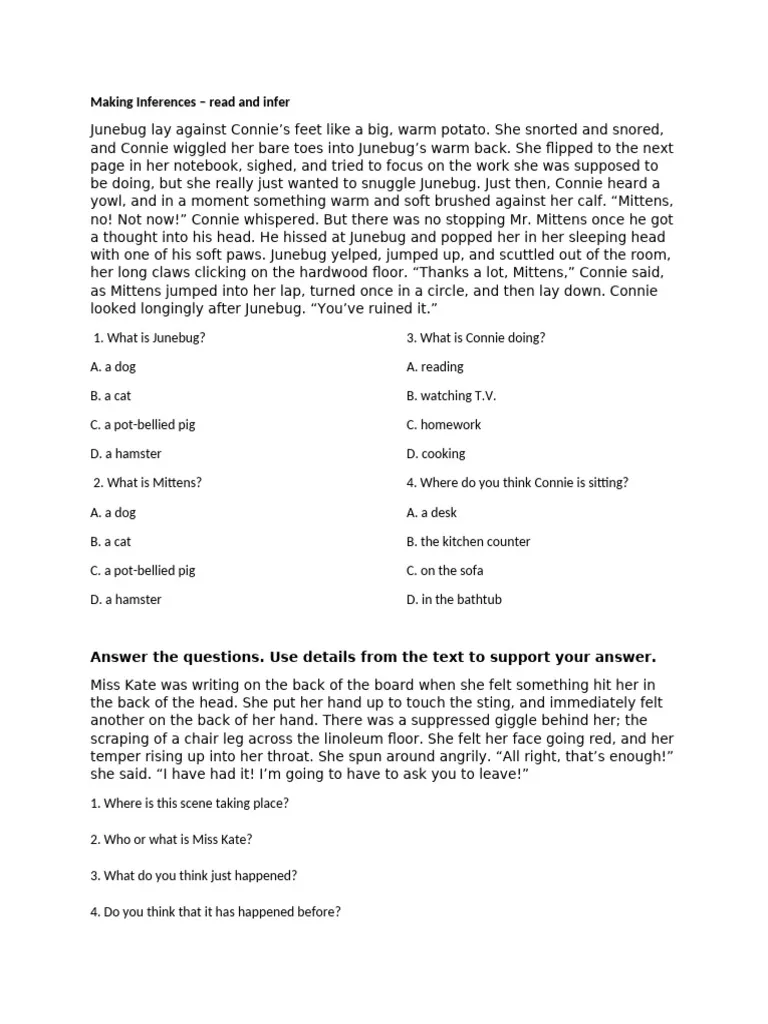 Making Inferences Practice Worksheet for Second Grade Reading Lesson 13 Second grade student completing a worksheet on making inferences about alphabet sentences