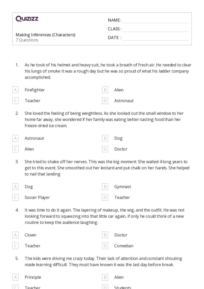 Make Your Own Inferences Activity 10 for Elementary Reading Comprehension Second grade students practicing inference skills by reading simple sentences and determining implied meanings on a worksheet