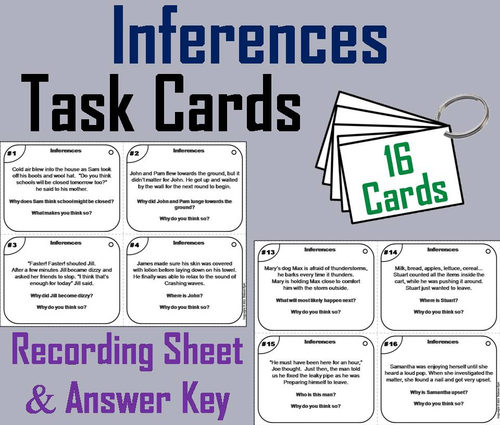 Inference Task Cards worksheet for third graders focusing on character, setting, and plot in reading passages