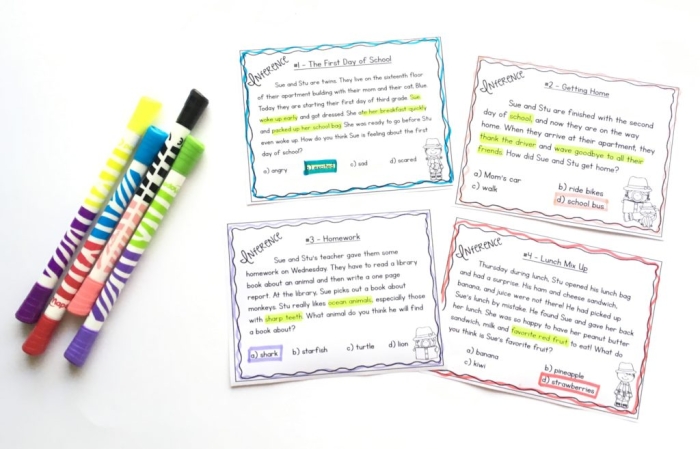 Inference Task Cards worksheet for third graders focusing on reading comprehension and inference skills
