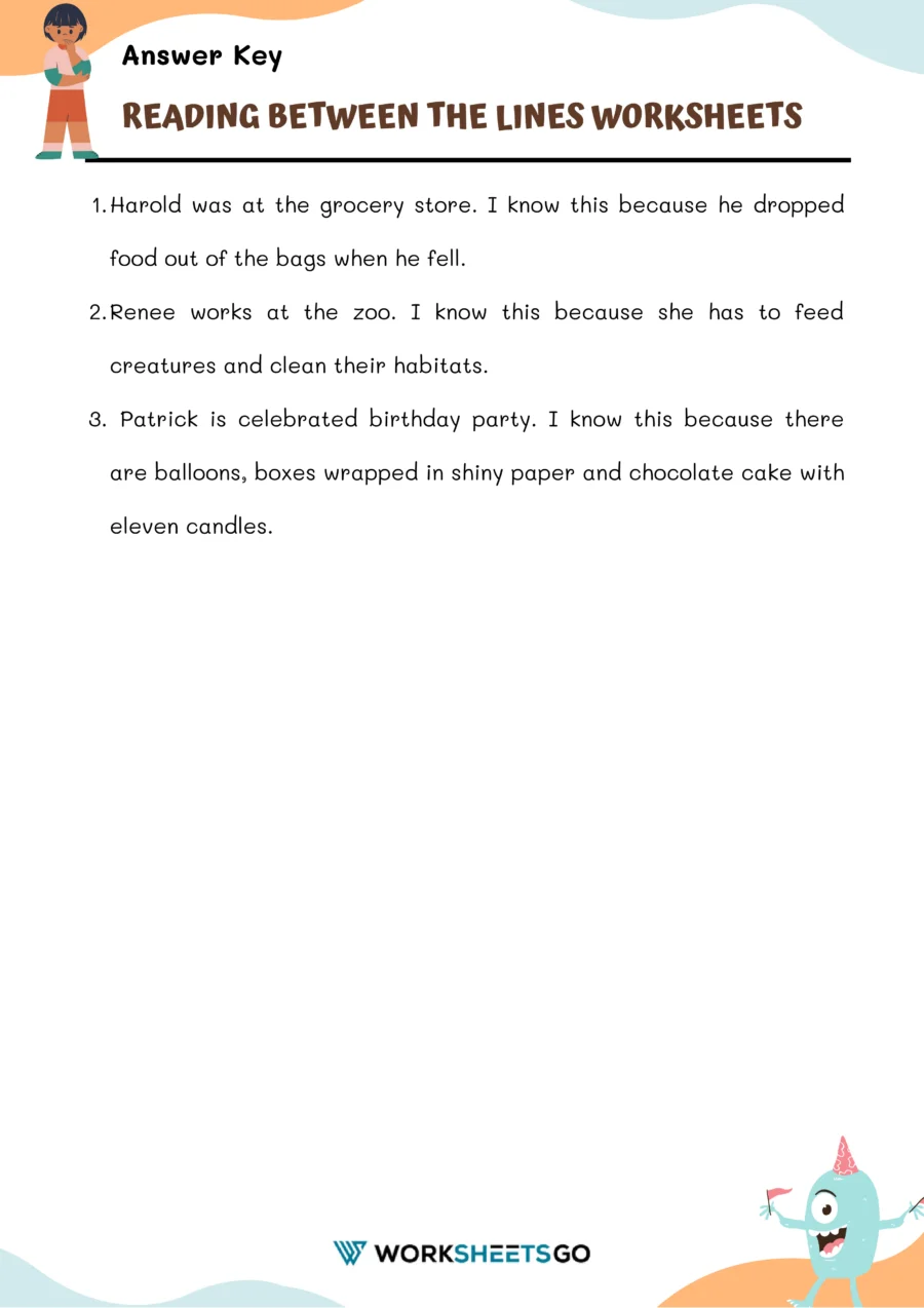 Fourth grade students practice making inferences on a Reading Between the Lines worksheet